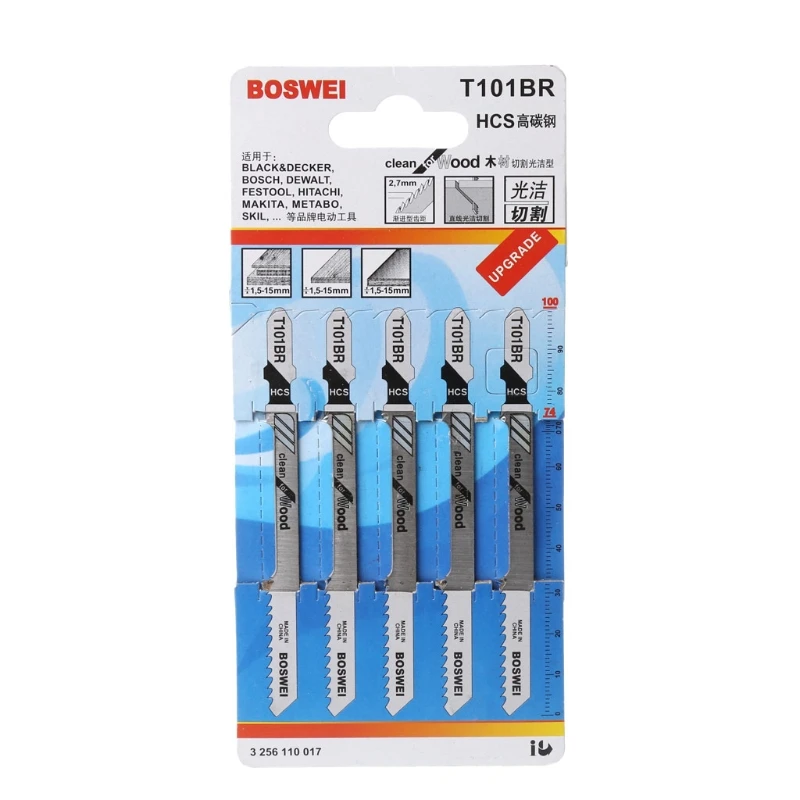 

5 Pcs T101BR HCS 100mm Jigsaw Blades Clean For Wood Laminated Board Cutting
