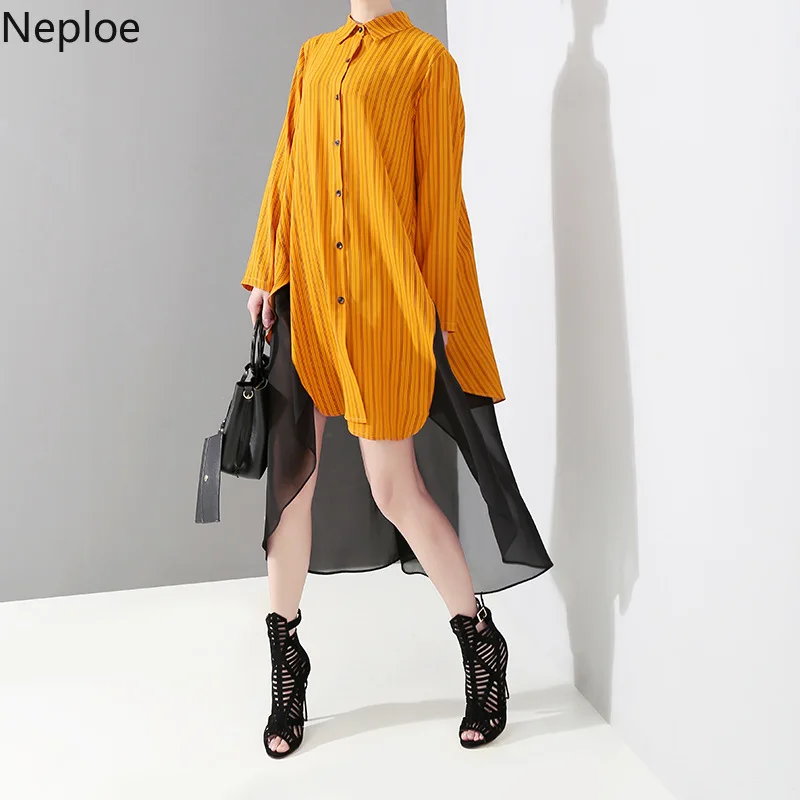 Neploe/весна 2019 новое Полосатое лоскутное женское платье длинный рукав длина до