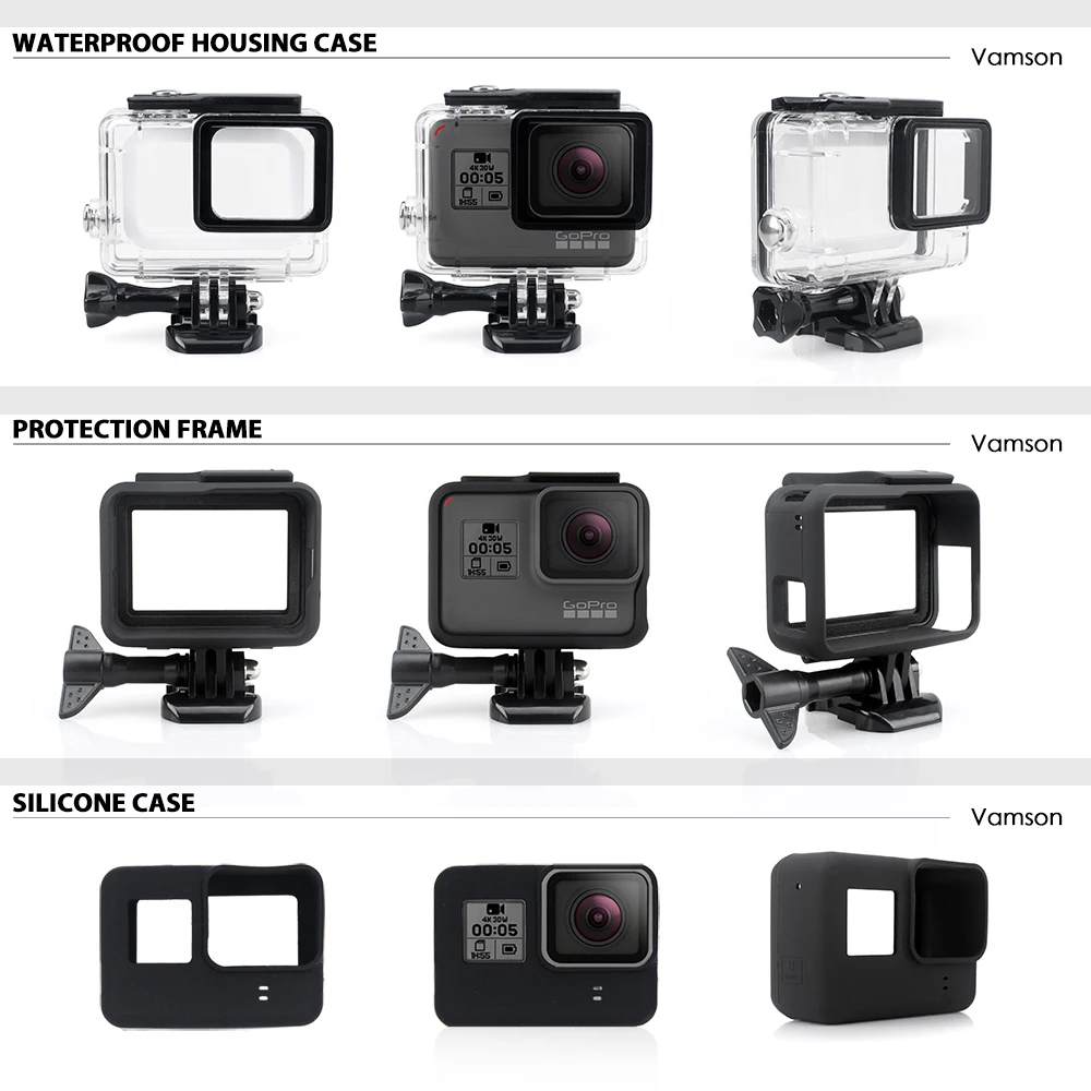 Цена Набор аксессуаров Vamson для Gopro 7 6 5, шейный ремешок для Gopro Hero, водонепроницаемый корпус, силиконовый чехол VS112