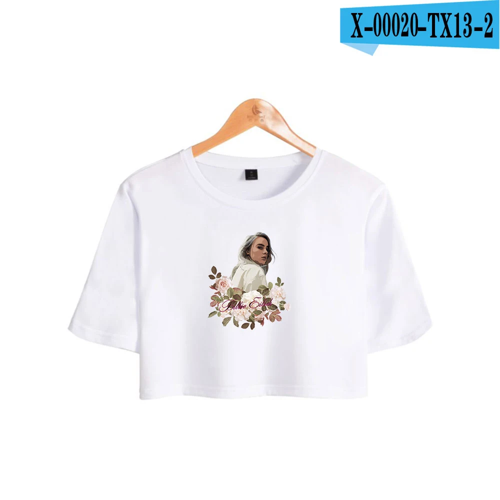 Billie Eilish, Модный женский короткий топ с принтом, летняя футболка с коротким рукавом,, Повседневная Уличная одежда для девушек, Сексуальная футболка - Цвет: white