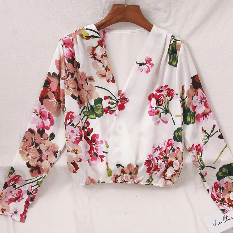 Модная сексуальная блуза с v образным вырезом 2019 Boho цветочным принтом Blusas Femininas