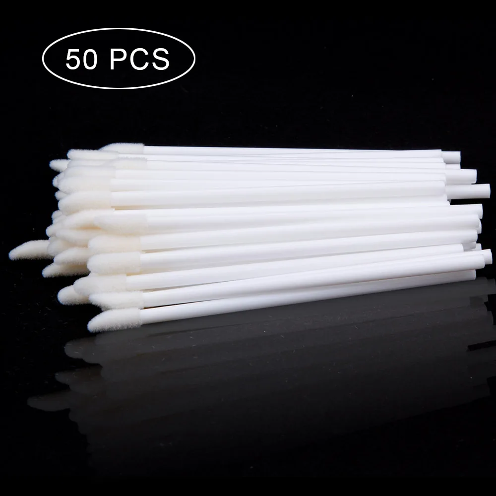 50pcs white 50 шт. одноразовая кисть для губ, кисти для макияжа, Косметическая Помада, Женские аксессуары,, палочка-аппликатор для блеска, инструмент для макияжа - Цвет: 50pcs white