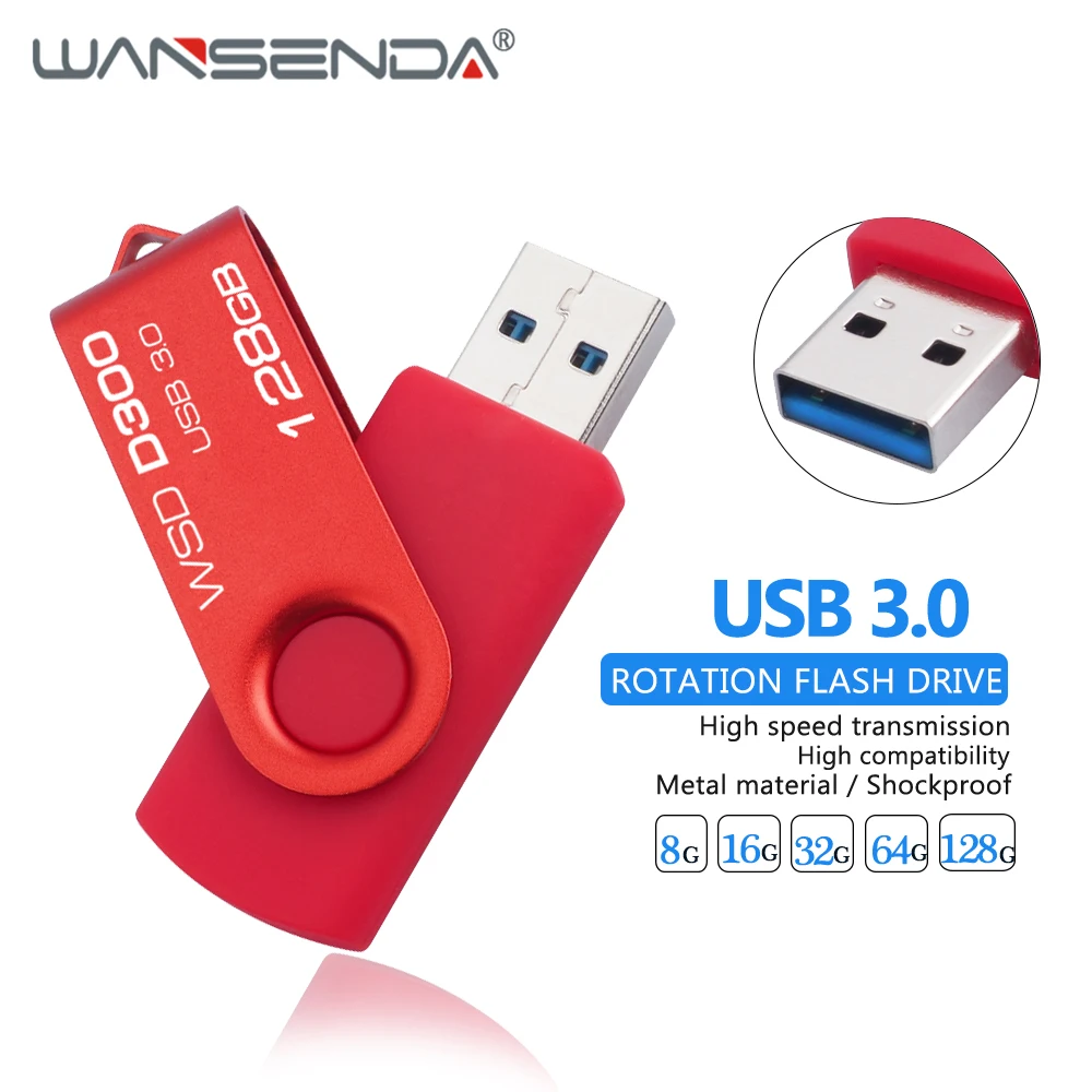 Быстрая скорость WANSENDA 3 0 USB флэш накопитель Вращающаяся ручка привод 128 Гб 64 ГБ 32 16