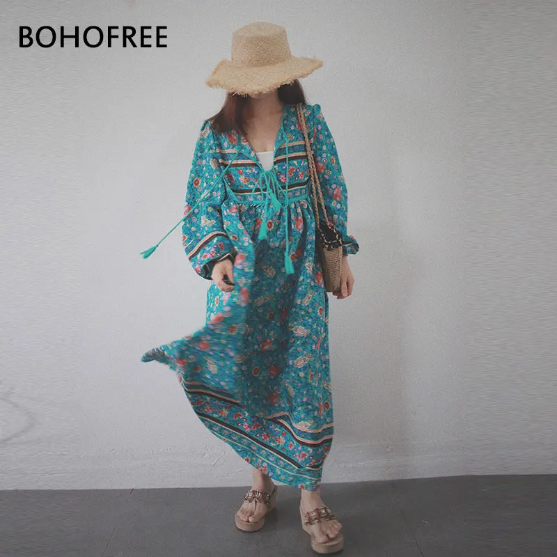 BOHOFREE/Прямая поставка длинное платье с цветочным принтом пляжное в праздничном