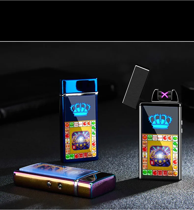 Новая Металлическая ветрозащитная игровая машина USB зарядка Зажигалка двойная