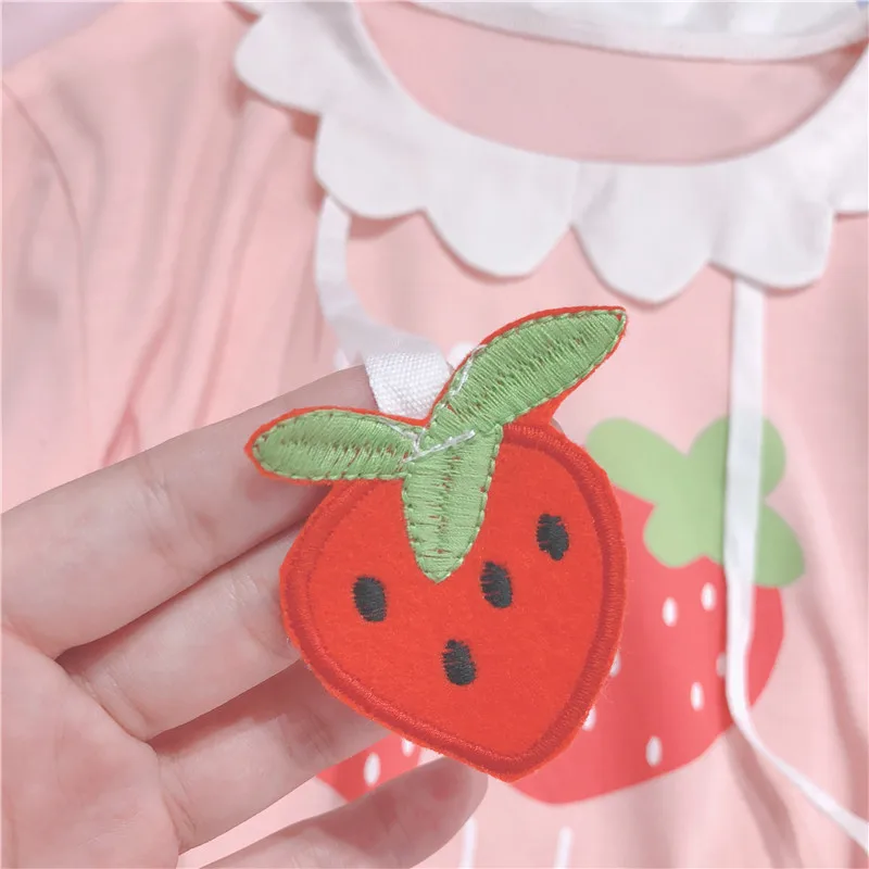 Клубничный узор свободные розовые Кофты для Kawaii Девушка с длинным рукавом
