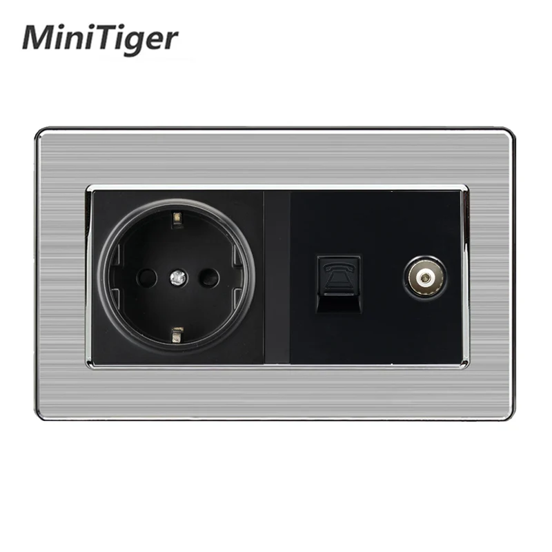 Minitiger настенная розетка стандарта ЕС + женский ТВ разъем с двухъядерным разъемом