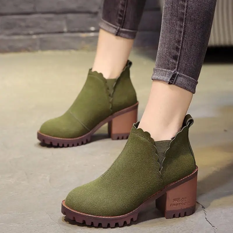 Новинка 2017 года Водонепроницаемые замшевые туфли на высоком каблуке обувь в