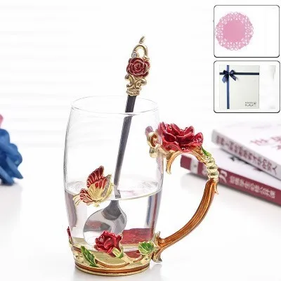 Red High Gift box Роскошная розовая эмалированная кофейная кружка с подарочной коробкой термостойкая Хрустальная стеклянная чайная чашка Идеальные подарки Креативный Свадебный домашний декор - Цвет: Red High Gift box