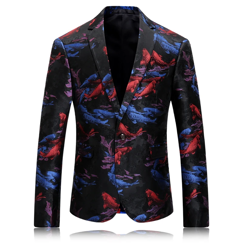 

Men Suit Jacket Black Red Mixing Patterns Mens Blazer Jacket Single Button flash deals blazer masculino K8650