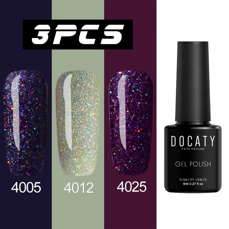 4005-4012-4025 Docaty Neon 3 шт ногтей гель Bling Блеск Устойчивый лак для ногтей лак Gellac гель для ногтей лак Soak Off Гель лак для ногтей - Цвет: 4005-4012-4025