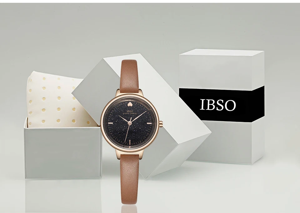 IBSO модные блестящие дизайнерские часы с циферблатом для женщин, часы с кожаным ремешком, женские кварцевые часы высокого качества