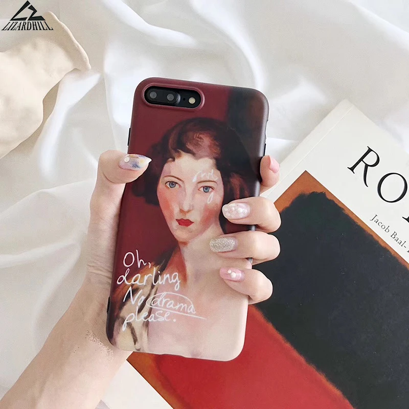 Lizardhill Phone Cases For iphone 7 Case 6 6s 8 Plus cover Retro oil painting drama tears woman Coque fundas letter |