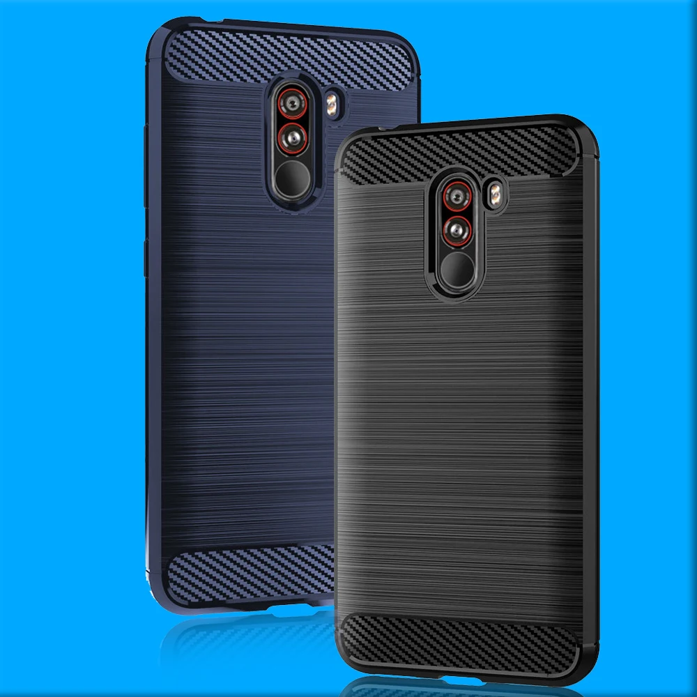 Для Xiaomi Pocophone F1 Дело Мягкие силиконовые ТПУ углеродного волокна Противоударный