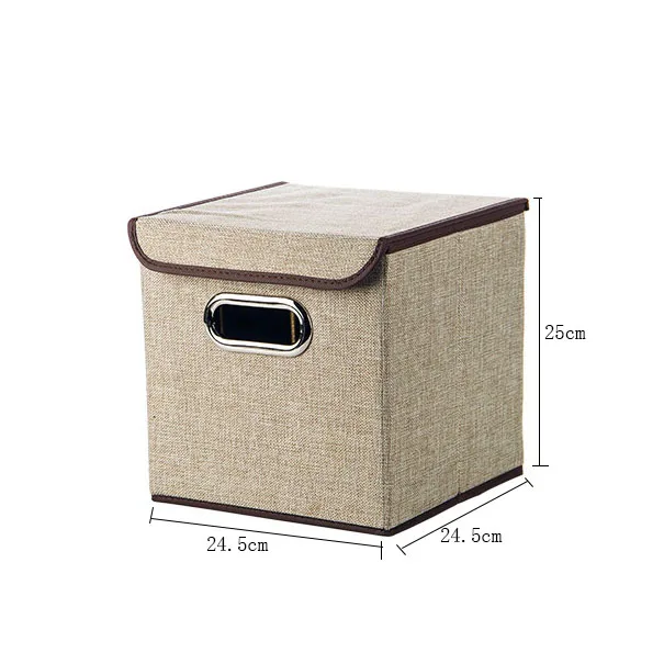 24.5x24.5x25cm Складной квадратный хлопковый льняной ящик для хранения одежды большой шкаф прямоугольник ящик для хранения Органайзер с крышкой портативный контейнер - Цвет: 24.5x24.5x25cm