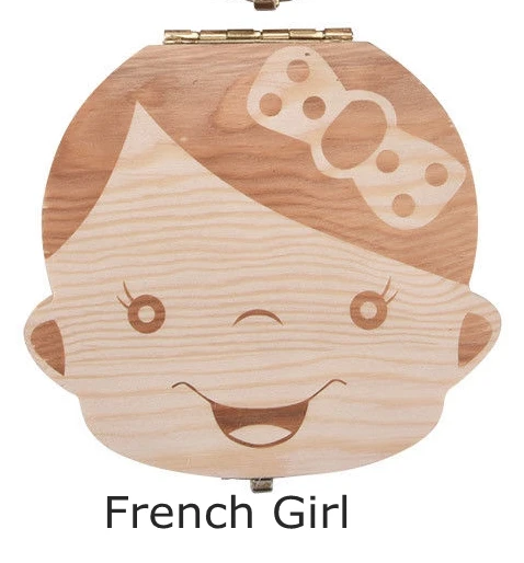 French Girl Молочная емкость для хранения вставной челюсти для маленьких девочек и мальчиков деревянный органайзер для хранения английский испанский немецкий французский ребенок зуб сохранить держатель шкатулка для детей - Цвет: French Girl