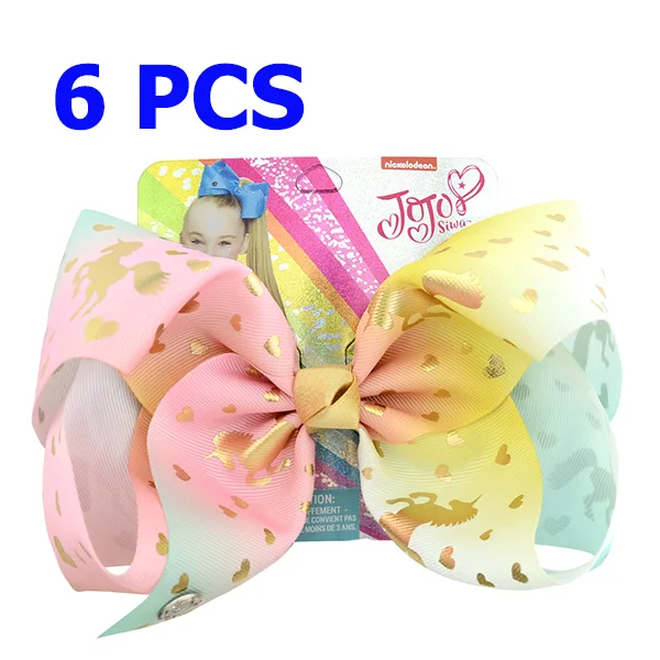 " Большой JoJo Единорог Русалка напечатанный лук с заколкой для волос Jumbo Hairgrips 6 шт. металлическая сигнальная лента бант DIY аксессуары для волос - Цвет: 857-j-5-6