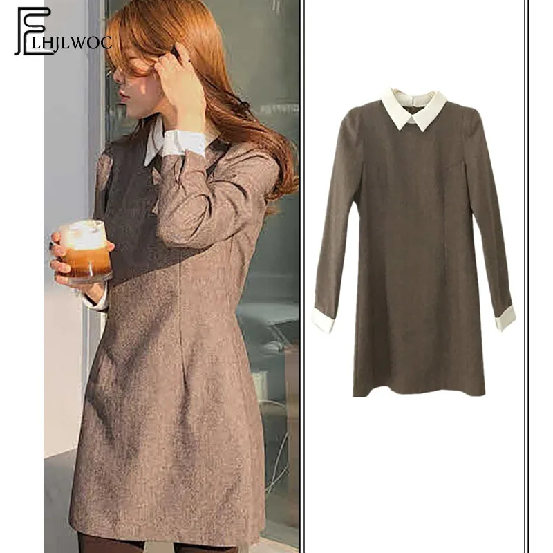Зимние базовые мини платья хит продаж женское модное платье с длинным рукавом в