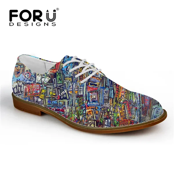 FORUDESIGNS/модные мужские повседневные кожаные туфли с рисунком граффити; дышащие мужские туфли на плоской подошве со шнуровкой; высококачественные мужские туфли-оксфорды - Цвет: H114CE
