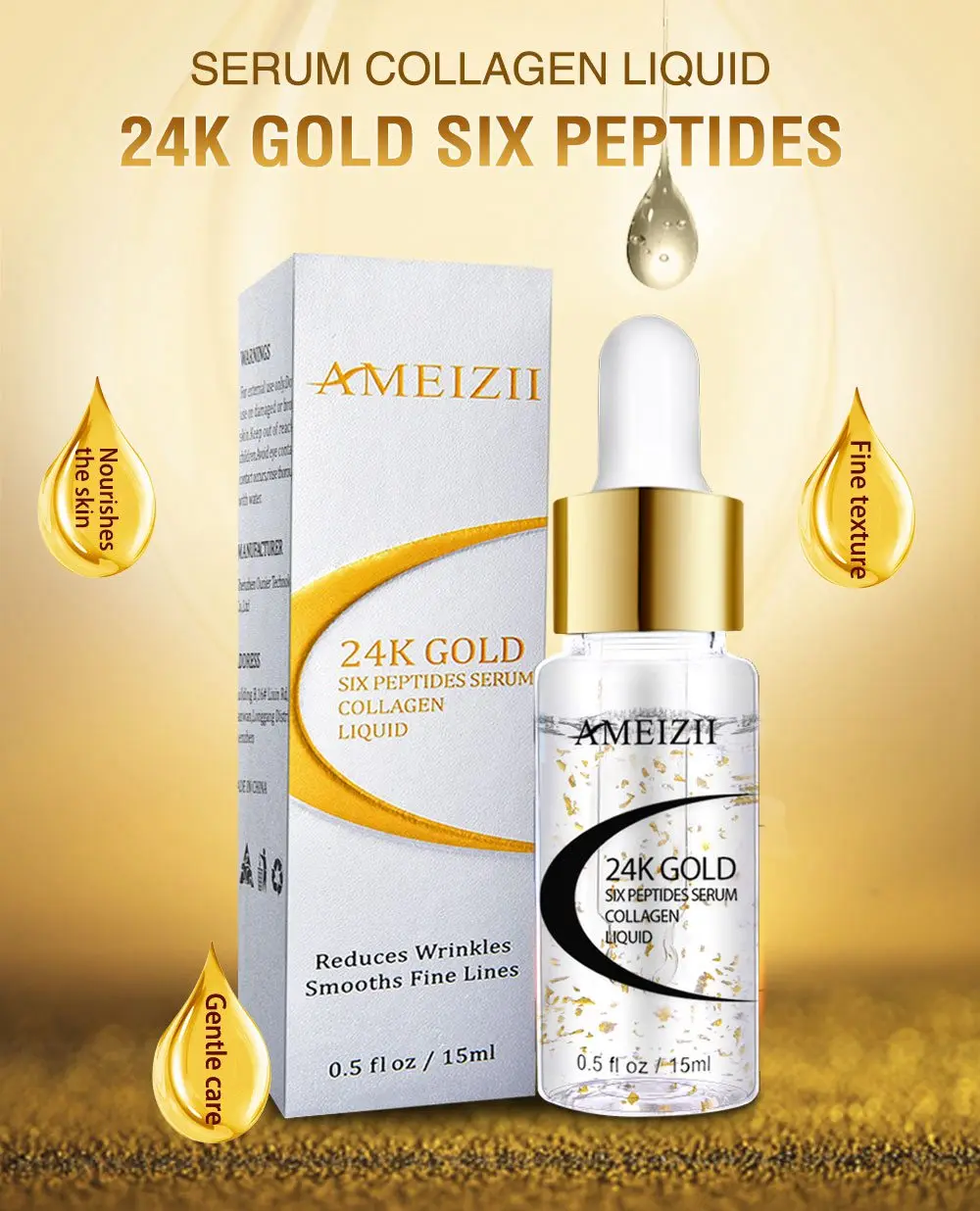 Ameizii чистая Гиалуроновая кислота 24k золото лифинг отбеливающая Сыворотка для лица Антивозрастная богатая витамином c e коллагеновая эссенция для ухода за кожей