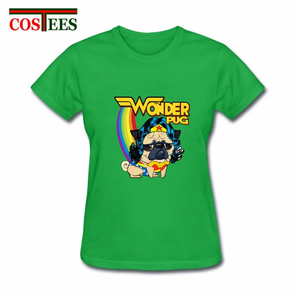 Camisetas/Летняя футболка wonder с чудо Мопсом Женская Радужная единорогом женская для