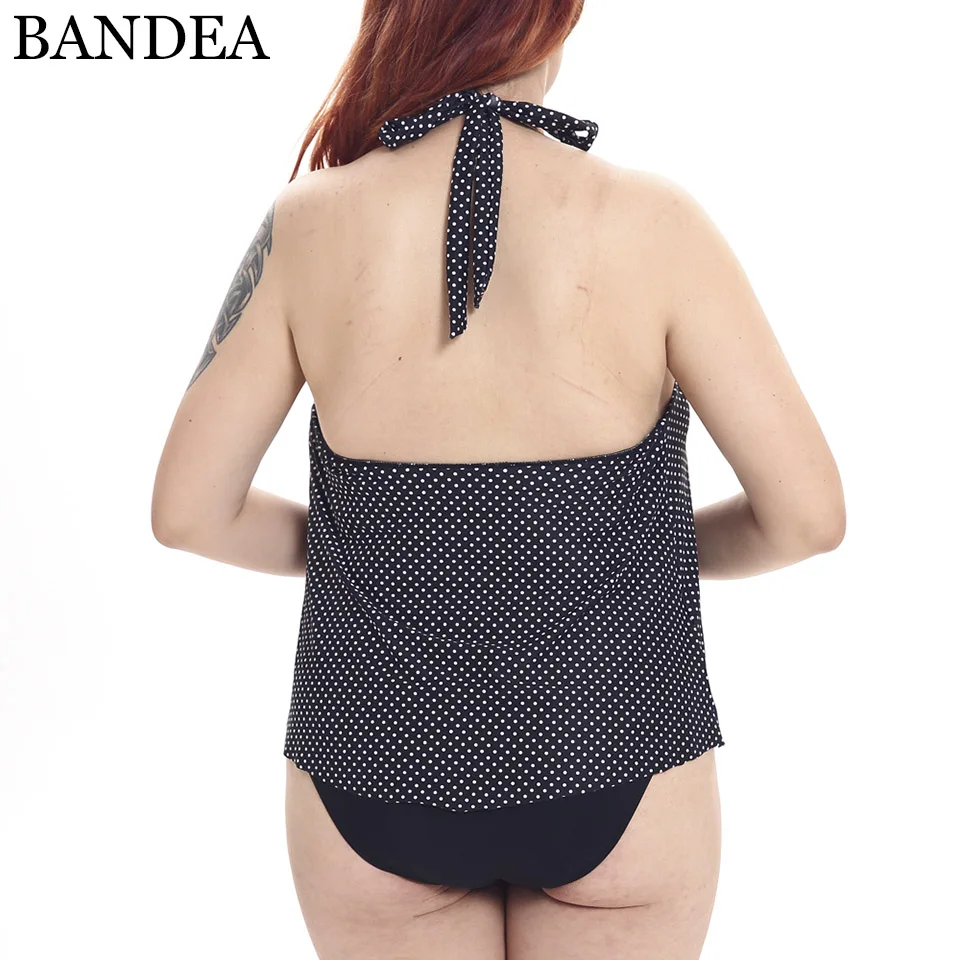 BANDEA размера плюс Tankini женский купальник черно-белый купальный костюм в горошек с