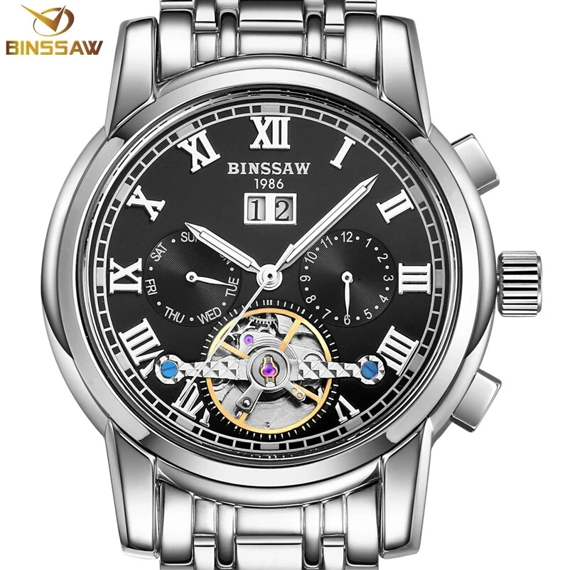 BINSSAW Tourbillon Мужские автоматические часы Топ бренд механические нержавеющая сталь