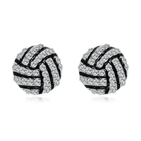 new fashion volleyball shape stud earrings sports ball handmade earrings studs with crystal stone for women gift ear jewelry