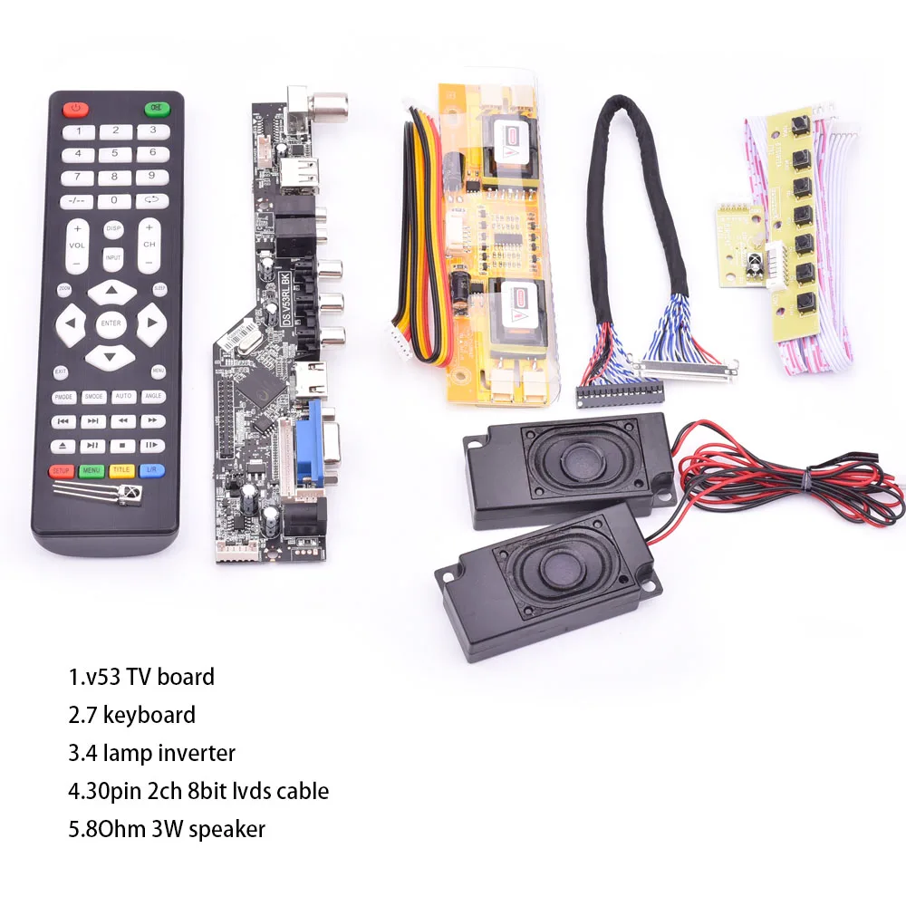 V53 Универсальный ТВ lcd плата управления 10-42 дюймов lvds драйвер платы ТВ VGA AV HDMI USB DS. V53RL. BK полный комплект для LTM190M2