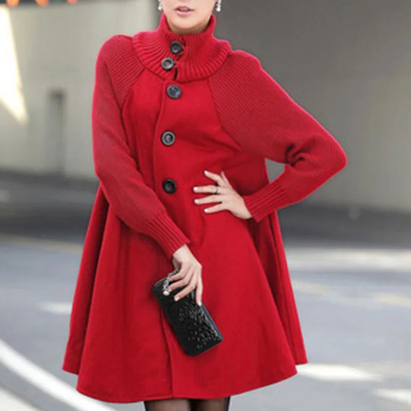 red Bigsweety зимняя теплая ветровка женский шерстяной плащ пальто вязаный Тренч с длинными рукавами женская одежда однобортная верхняя одежда - Цвет: red