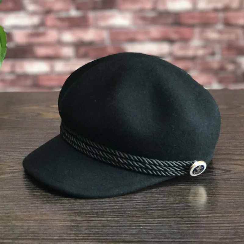 

New wool, sailing clasp octagonal cap personality baseball cap leisure female equestrian cap hat