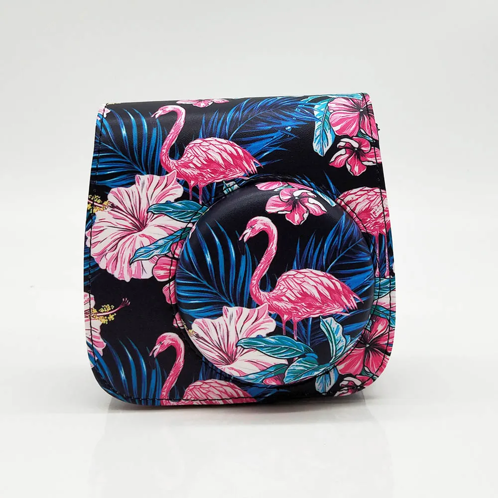Black Flamingo Защитный чехол фламинго для Fujifilm Instax Mini 9 8+ 8 фотокамера моментальной печати, мягкая сумка из искусственной кожи со съемным плечевым ремнем - Цвет: Black Flamingo