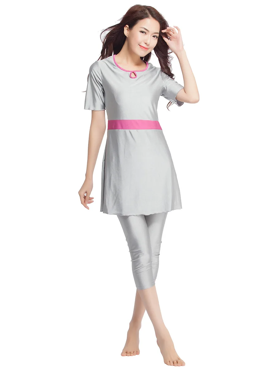 Silver gray Женский мусульманский купальный костюм ислам ic одежда для плавания для женщин одежда для плавания арабский ислам пляжная одежда скромный ислам ic купальный костюм с хиджабом шорты брюки - Цвет: Silver gray