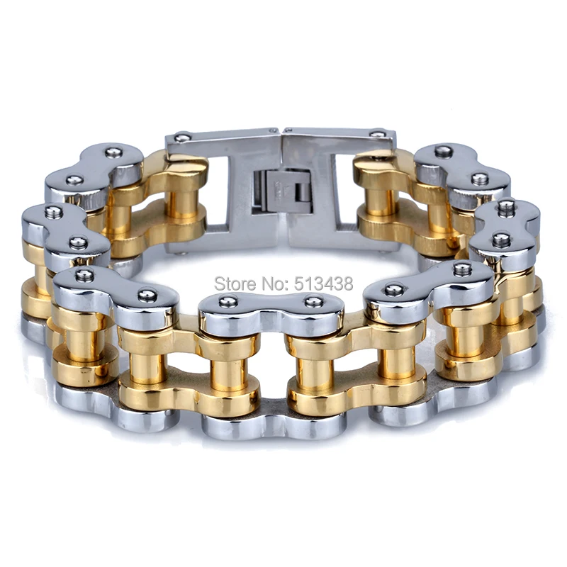 Мужская Мотоциклетная цепь из нержавеющей стали Байкерский золотой браслет 22 мм