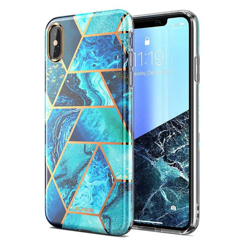 Чехол для iPhone X Xs Case i-Blason Cosmo Lite стильный Премиум Тонкий Бампер Защитный мраморный чехол с защитой камеры - Цвет: Marble Blue