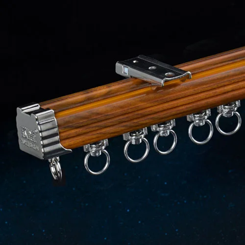 Teak Single Слоновая кость, белый Шампань, Тиковый бесшумный шкив, карниз для занавесок, аксессуары для занавесок из алюминиевого сплава, карниз, несущий подшипник под заказ - Цвет: Teak Single