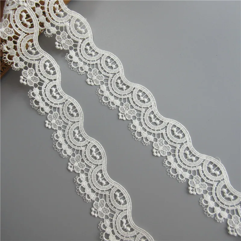 2 ярд слоновой кости полиэстер с цветочной вышивкой Кружево лента аппликация