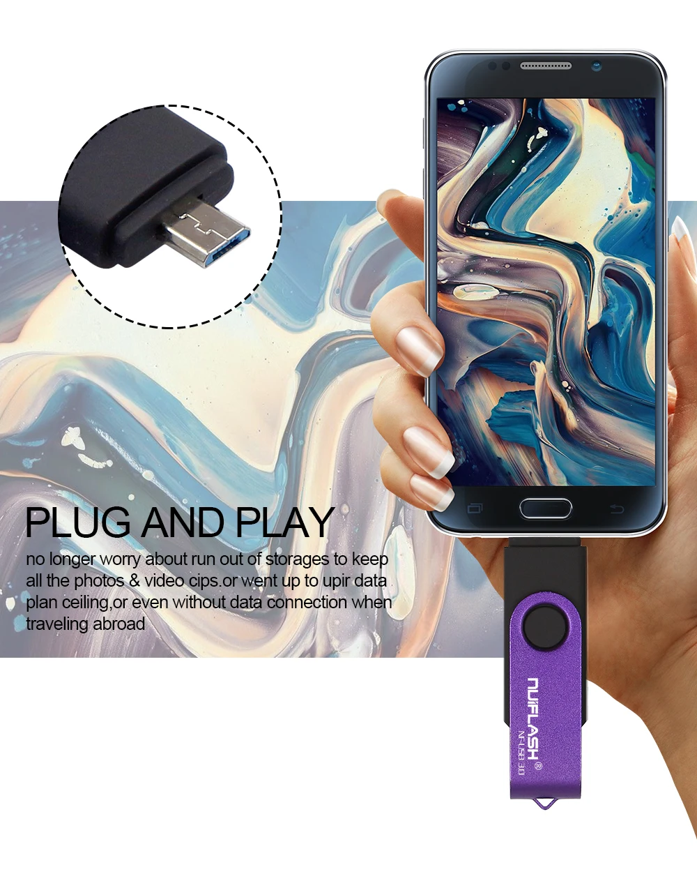 Nuiflash OTG USB флеш-накопитель свободного вращения 16 ГБ 32 ГБ 64 ГБ 128 ГБ флеш-накопитель с брелоком для телефона и ПК