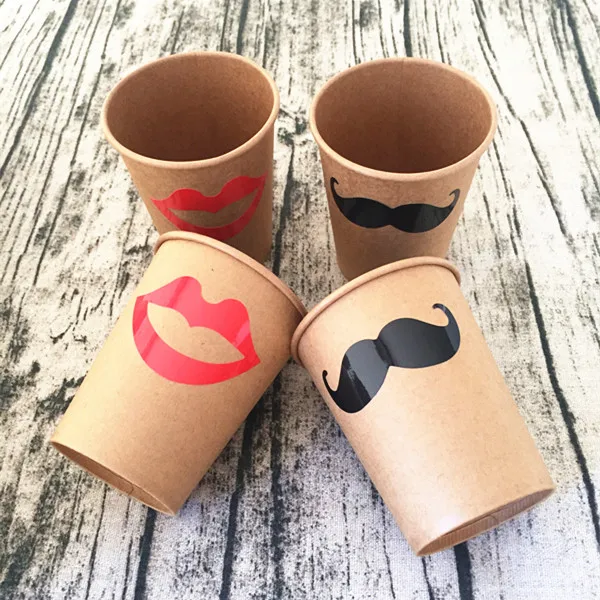Kraft Cup Mix Decor 40 шт., бумажные чашки для усов, маленький человек, декор ко дню рождения для празднования первого дня рождения, детский душ для мальчика, черные вечерние принадлежности для усов - Цвет: Kraft Cup Mix Decor