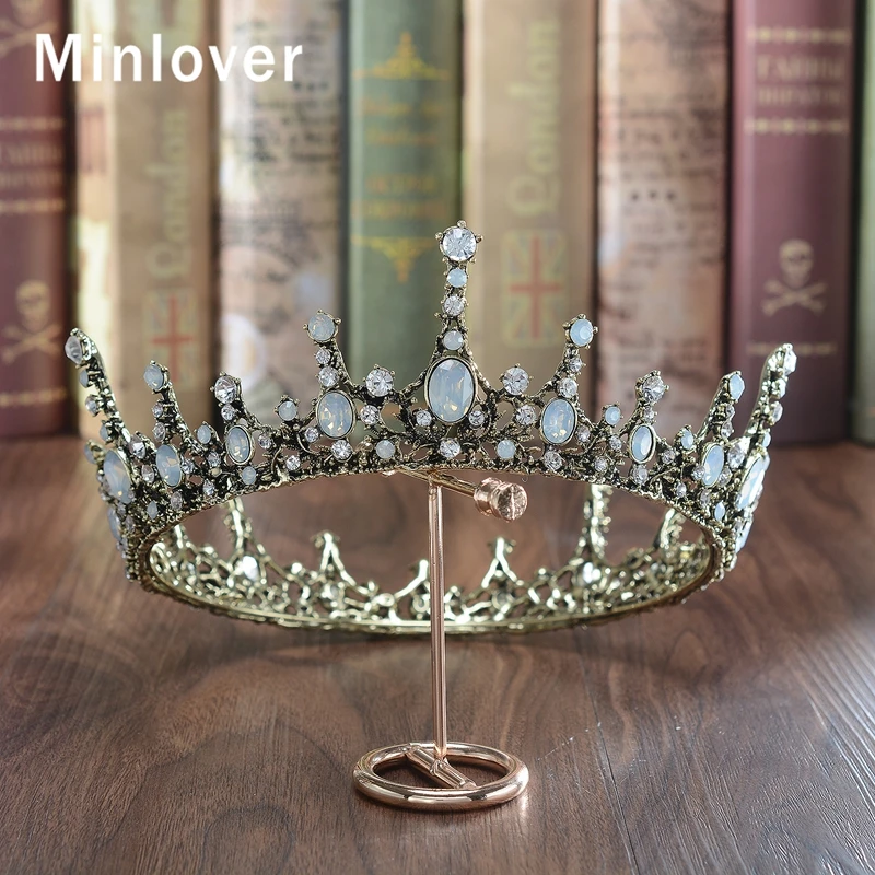 Minlover Винтаж Полный круг барокко Стразы для женщин диадемы Короны невесты диадема головной убор Свадебные аксессуары для волос ювелирные изделия G175