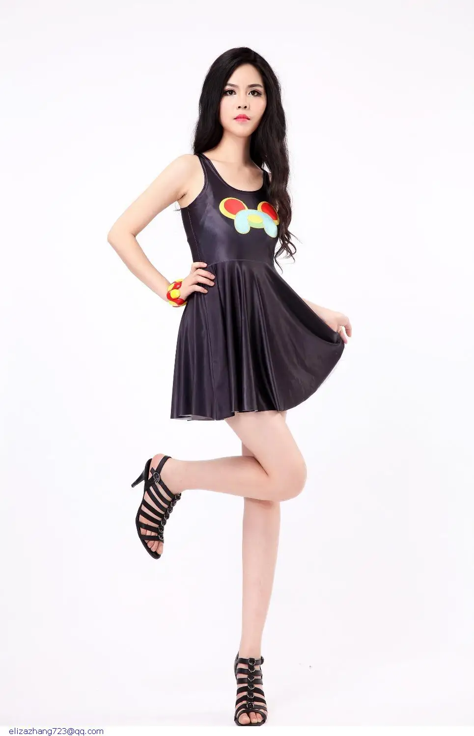 New Fashion Pretty Girl Summer Casual Sleeveless Black Red Yello Lucky Dog Print Mini Skater Dress Vestodos | Женская одежда