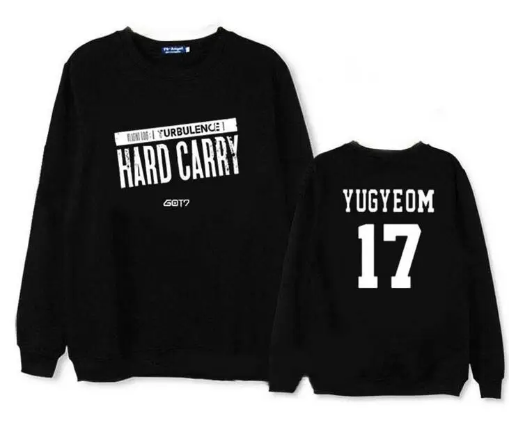 Толстовка с капюшоном Got7 тонкая надписью hard carry member круглым вырезом | Женская