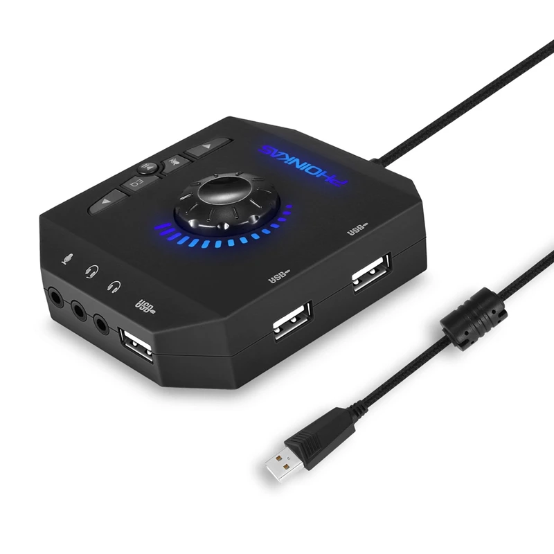 Phoinikas T10 мульти-переключатель usb-хаб аудио адаптер внешняя стерео карта с 3,5 мм наушники и микрофон Jack черный
