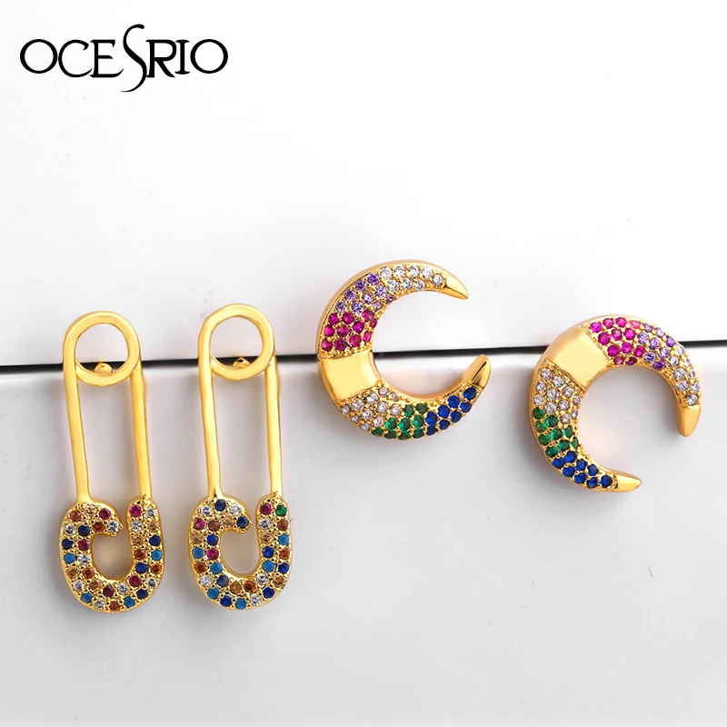 Безопасные серьги в форме полумесяца бриллианты для женщин разноцветные