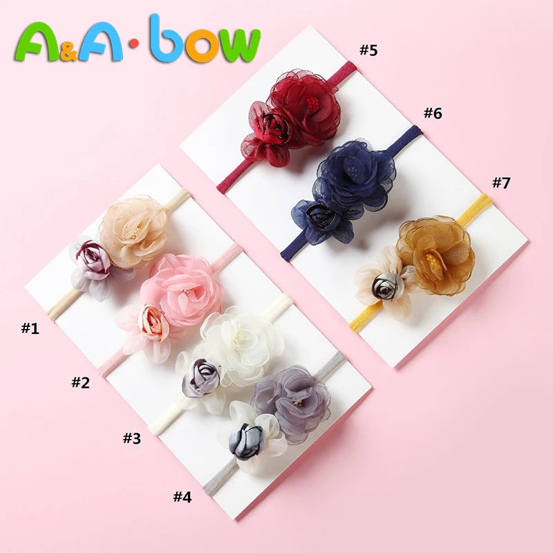 

1pcs Solid Ribbon Lace Flower Headband Set Baby Girl Headbands Bowknot Elastic Hairband Children Hair Accessories