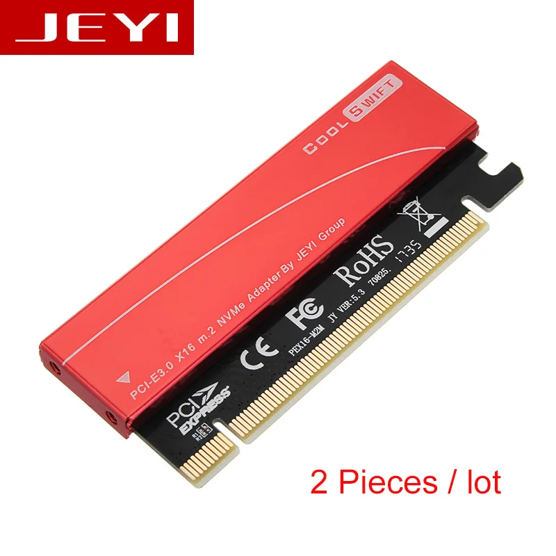 JEYI 2 шт. Cool Swift NVME X16 PCI E Riser Card M.2 2280 пыленепроницаемый Золотой стержень алюминиевый