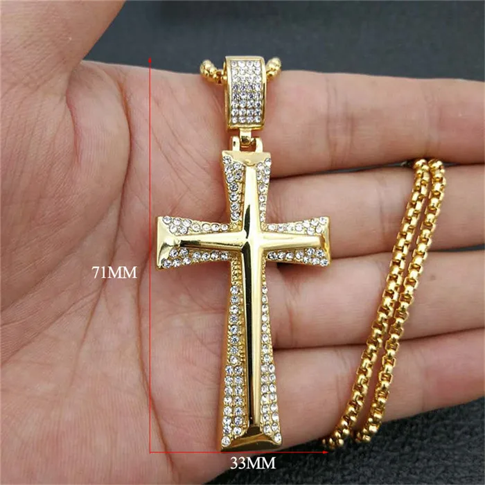 Религиозный Iced Out Bling крест подвески ожерелья для женщин мужчин золотой цвет мужской из нержавеющей стали христианские ювелирные изделия дропшиппинг - Окраска металла: XL1086 Gold Color
