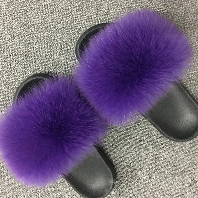 Light purple Для женщин из натурального Лисьего меха, обувь без шнуровки, на меху; Летние сандалии для пляжа пляжные сандалии шлепанцы без задника с открытыми пальцами Туфли без каблуков Женские уличные туфли Пышная юбка с рисунком лисы - Цвет: Light purple