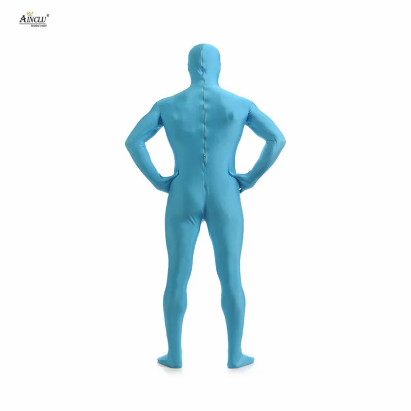 Ainclu мужской спандекс нейлон Zentai синее тело вторая кожа облегающий все включено