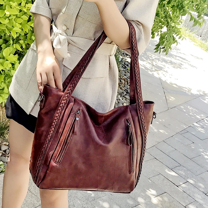 Модная прошитая сумка высокого качества из мягкой кожи с большим карманом